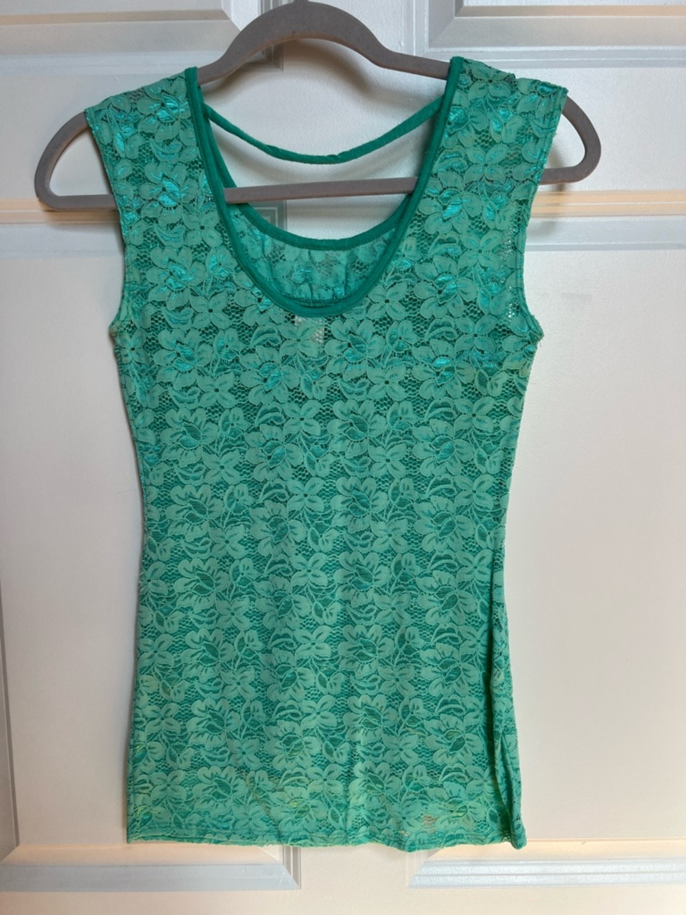 Turquoise Stretch Lace Shell Top - Picture 2 of 3